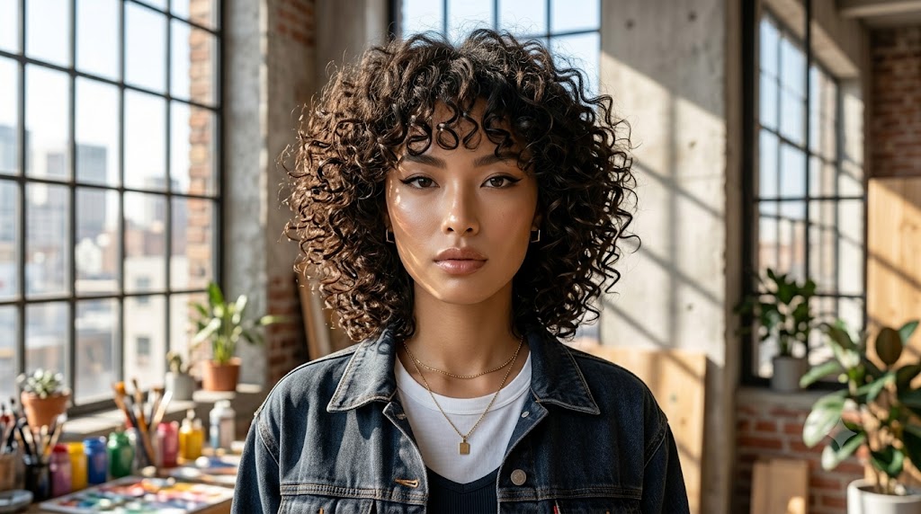 The Curly Shag with Voluminous Curly Bangs